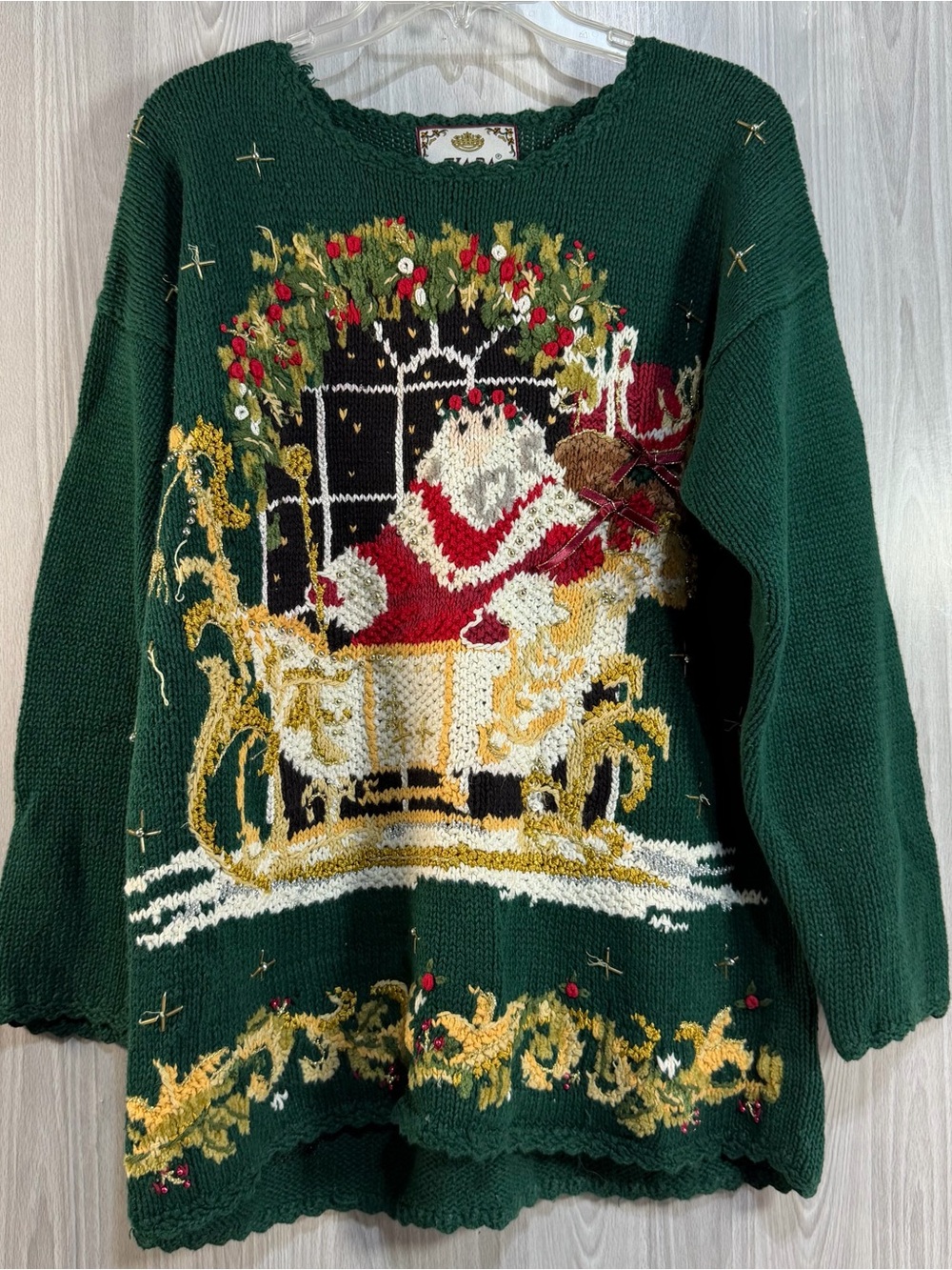 Vtg Tiara International Ugly‎ Christmas Sweater Holiday Granny Santa Sleigh Sz M